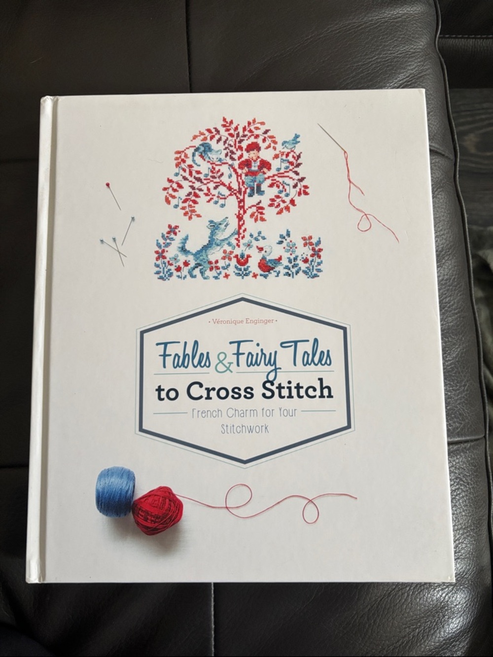 Fables & Fairy Tales to Cross Stitch - White Cover with Red & Blue Embroidery